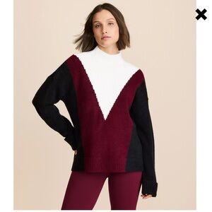 Loft Lou & Grey Colorblock Mock Neck Sweater in Wine, Black & White